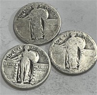 (3) 90% Silver Standing Liberty Quarters