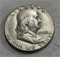 1952 s AU Grade LOW MINTAGE Franklin Half Dollar