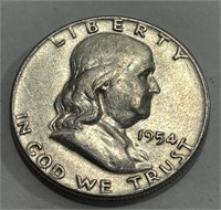 1954 AU Grade Franklin Half Dollar