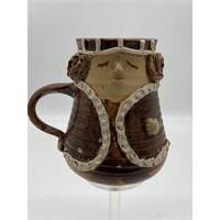 Vintage Folk Art Pottery Face Mug Signed