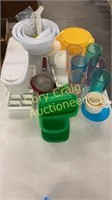 Tupperware, insulated glasses, measuring cups,