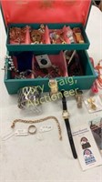 JEWELRY box, sterling silver cuff, gold bracelet