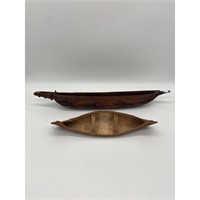 Lot Of 2 Tribal Hand -Carved Canoes