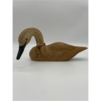 Primitive Hand-Carved Wood Swan Duck Signed