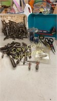 Thread taps, 3/8 bolts, safety glasses, scissors,
