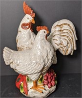 14" Ceramic Rooster & Hen Chicken Statue