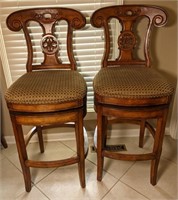 Wooden swivel barstools w/upholstered seat by