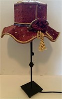Lamp rot iron w/velvet hat shade, 23” H
