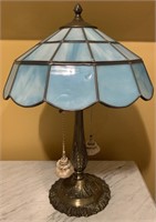 Leaded stain glass table lamp , 25” H.