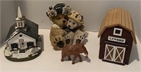 Lot of items including a bear bank, two music