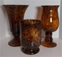 3 tortoise glass vases of varying shape & size