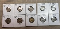 10 Different Mercury Dimes 1917 to 1943