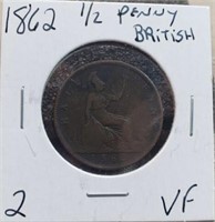 1862 British 1/2 Penny VF