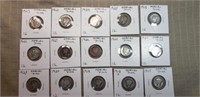 15 Different Mercury Dimes 1917 to 1943