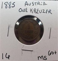 1885 One Kreuzer Austria MS60+