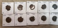 10 Different Indian Head Cents 1890 to 1899