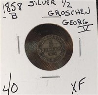1858B Silver 1/2 Groshen XF