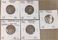1917,1920,1921,1923,1925 Mercury Dimes All AG2-AG3