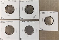 1891,1895,1896,1909,1912D V Nickel