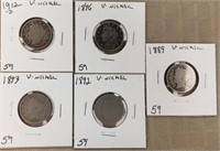 1889,1892,1893,1896,1912D V Nickel