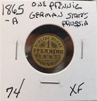 1865A One Pfenning German StatesPrussia XF