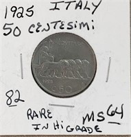 1925R 50 Centesimi Italy Rare in High Grade MS64