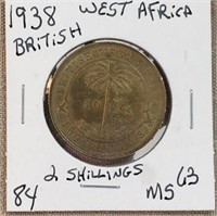 1938 British West Africa 2 Shillings MS63