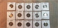 15 Different Mercury DImes 1917-1945 PDS Mints