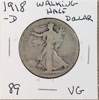 1918D Walking Liberty Half Dollar VG