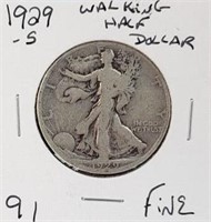 1929S Walking Liberty Half Dollar F