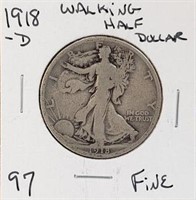 1918D Walking Liberty Half Dollar F
