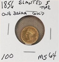 1856 $1.00 GOLD COIN Slanted 5 Type MS64