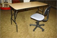 folding table and rolling chair