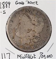 1889S Morgan Dollar Good Date Mintage 700,000
