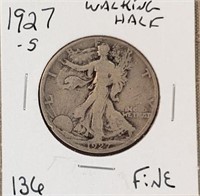 1927S Walking Liberty Half Dollar F