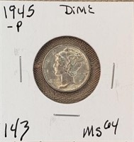 1945P Mercury Dime MS64