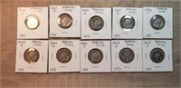 10 Different Mercury Dimes 1934-1945 PDS Mints