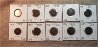 10 Different Indian Head Cents 1889-1909 G-VF