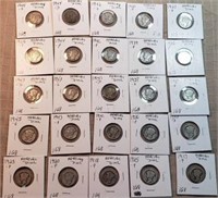 25 Different Mercury Dimes 1917-1945 PDS Mints