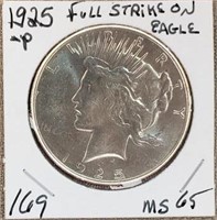 1925P Peace Dollar Full Strike on Eagle MS65