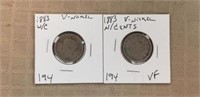 1883 No Cnets 1883 w/Cents V Nickels G to VF