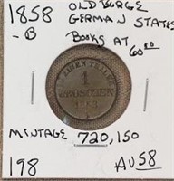 1858B Old Burge German State one Froschen Mintage