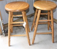 2 wood stools, 24" tall by 13" diameter