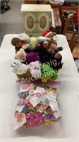 Beanie babies in basket, handmade hair clips