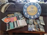 Busch Light clock & assorted CDs and cassettes- E