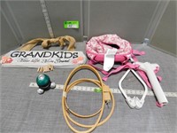 Johnnie Jump-Up, embroidery hoops, massager and a