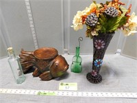 Decorative vase with faux flowers, fish candle hol