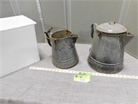 2 Enamelware coffee pots; won't hold liquid and a