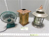2 Candle lanterns and a small fan