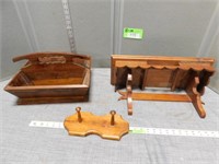 Wooden caddy, wall shelf; approx. 20" long and a